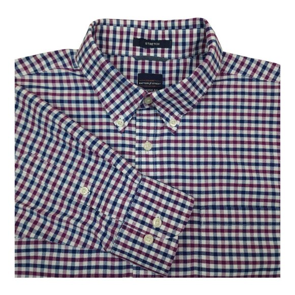 Dockers Battery Street Collection Classic Fit Stretch Shirt L Plaid Purple Navy - Picture 10 of 10